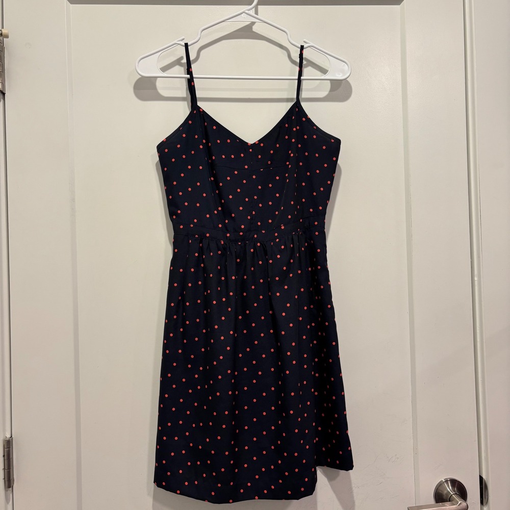 J.Crew Navy Blue Red Polka Dot Spaghetti Strap Mini Dress 43841 Size 2